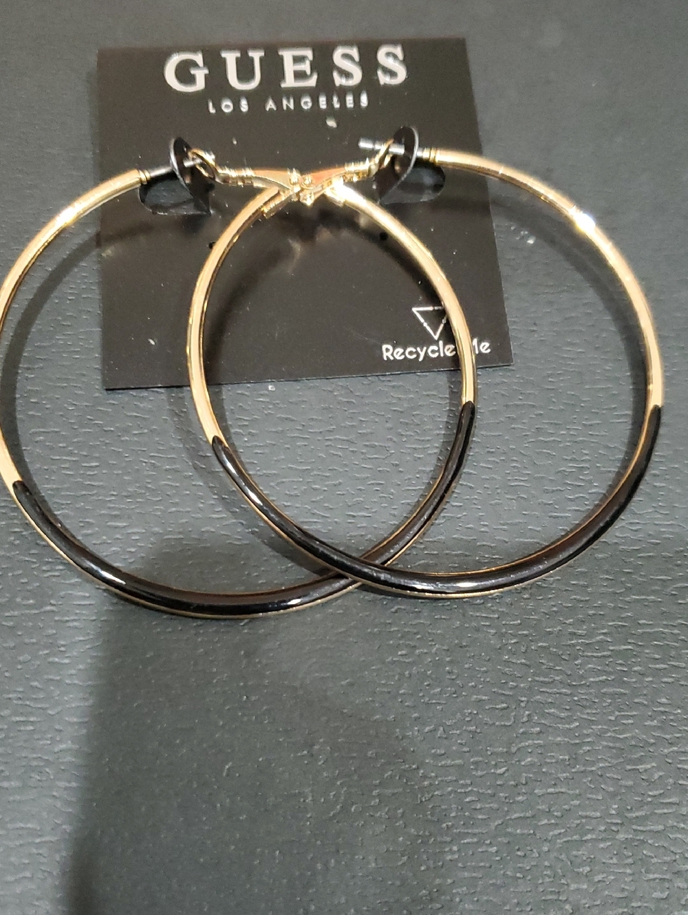 Guess gold tone black dipped colorblock hoop‎ circle earrings new